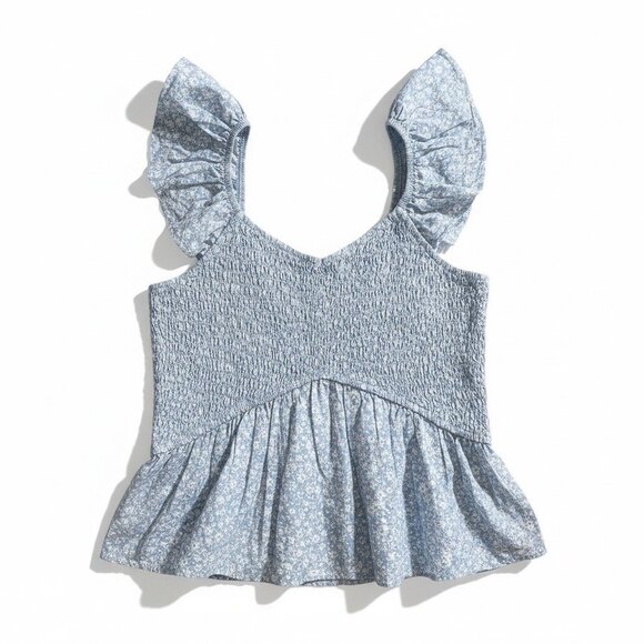 Art Class Little Girls Blue Ruffle Smocked Tank Top Peplum Hem Large (10-12) - Picture 4 of 8